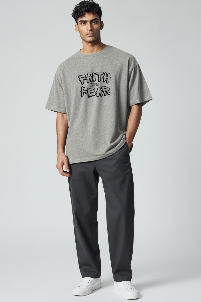 Faith over Fear T-Shirt - Gray - Athletic Fit