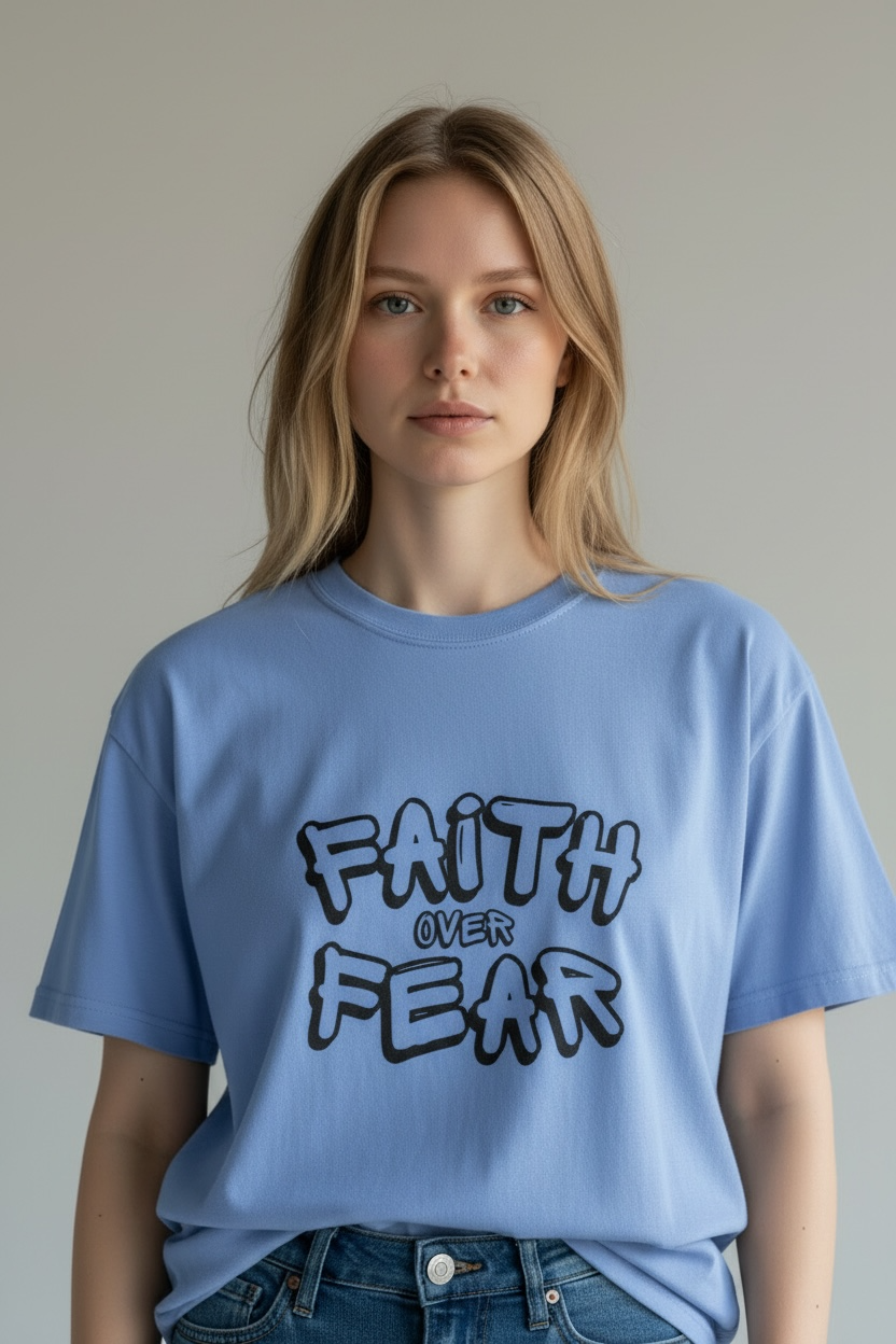Faith over Fear T-Shirt - Blue - Comfort Fit