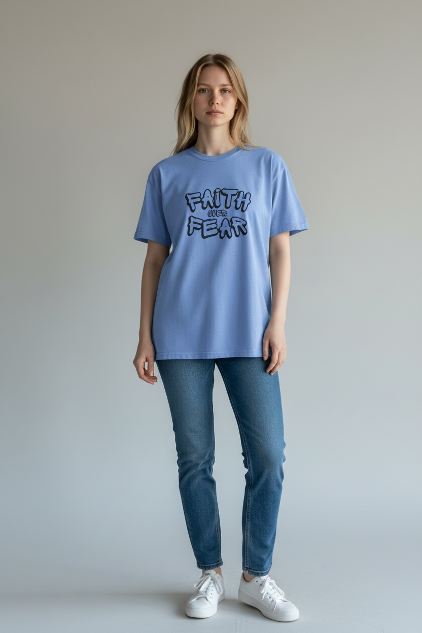 Faith over Fear T-Shirt - Blue - Comfort Fit